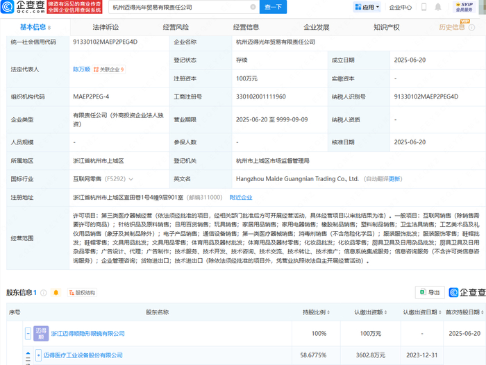 迈得医疗拓展业务版图，投资成立贸易公司聚焦针纺织品及原料销售